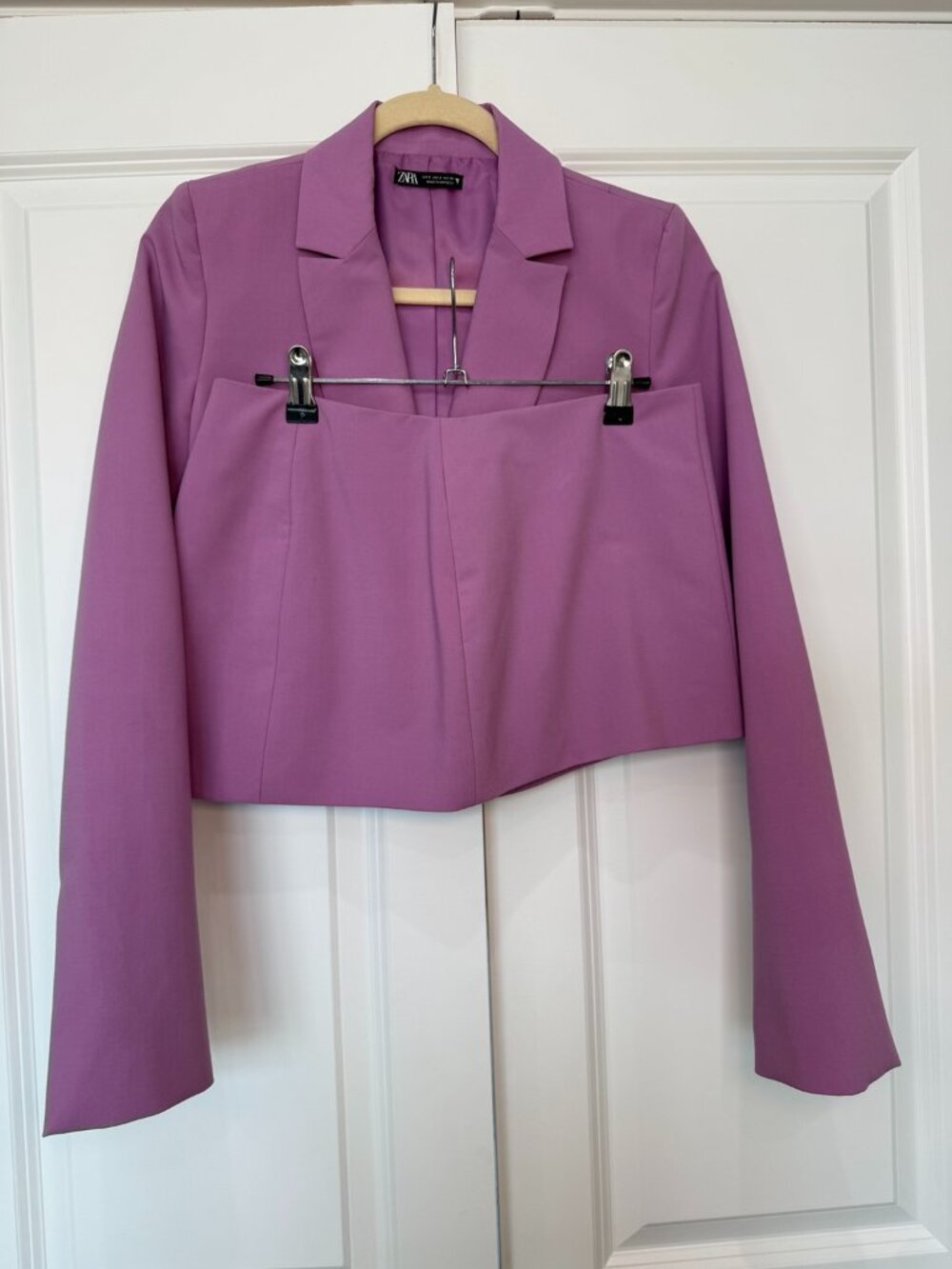 Zara Purple Cropped Blazer & Mini Skirt Set S - Skirt Stains